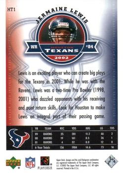 2002 Upper Deck Houston Texans Inaugural Season #HT1 Jermaine Lewis Back