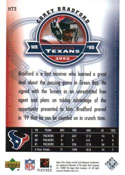 2002 Upper Deck Houston Texans Inaugural Season #HT3 Corey Bradford Back