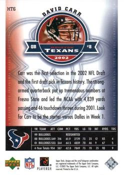 2002 Upper Deck Houston Texans Inaugural Season #HT6 David Carr Back