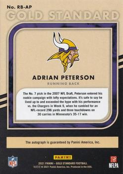 2021 Panini Gold Standard - Golden Records Signatures #RB-AP Adrian Peterson Back