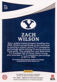 2021 Panini Immaculate Collection Collegiate - Rookie Patch Autographs Laundry Tag Brand Logo #53 Zach Wilson Back