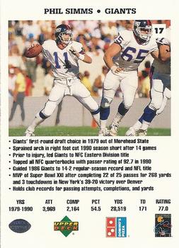 1991 Upper Deck Domino's The Quarterbacks #17 Phil Simms Back