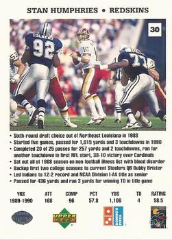 1991 Upper Deck Domino's The Quarterbacks #30 Stan Humphries Back