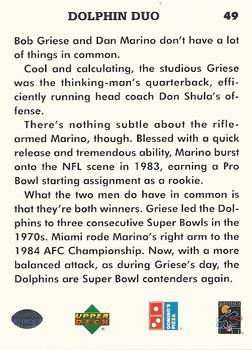 1991 Upper Deck Domino's The Quarterbacks #49 Dan Marino / Bob Griese Back