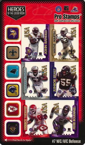 1998 Crown Pro Stamps - Panels #7 NFC/AFC Defense (John Randle / Wayne Martin / Lamar Lathon / Junior Seau / Derrick Thomas / Peter Boulware) Front