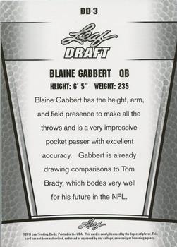 2011 Leaf Draft Draft Day Edition #DD-3 Blaine Gabbert Back