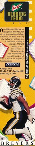 1992 Breyers Reading Team Bookmarks #15 Ronnie Harmon Front
