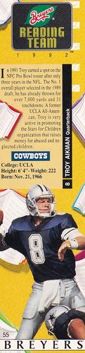 1992 Breyers Reading Team Bookmarks #55 Troy Aikman Front
