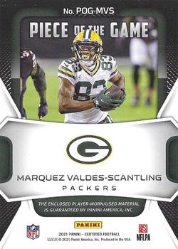 2021 Panini Certified - Piece of the Game Purple #POG-MVS Marquez Valdes-Scantling Back