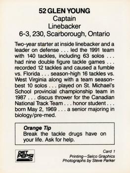 1992 Syracuse Orangemen Program Cards #1 Glen Young Back