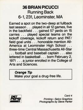 1992 Syracuse Orangemen Program Cards #4 Brian Picucci Back