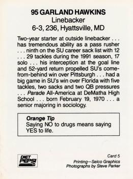 1992 Syracuse Orangemen Program Cards #5 Garland Hawkins Back