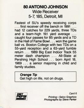 1992 Syracuse Orangemen Program Cards #6 Antonio Johnson Back