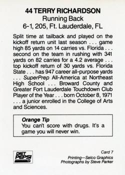 1992 Syracuse Orangemen Program Cards #7 Terry Richardson Back