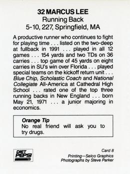 1992 Syracuse Orangemen Program Cards #8 Marcus Lee Back