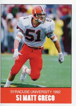 1992 Syracuse Orangemen Program Cards #10 Matt Greco Front