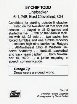 1992 Syracuse Orangemen Program Cards #12 Chip Todd Back
