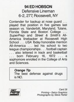 1992 Syracuse Orangemen Program Cards #28 Ed Hobson Back