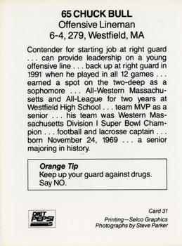 1992 Syracuse Orangemen Program Cards #31 Chuck Bull Back