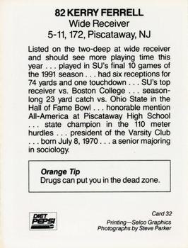 1992 Syracuse Orangemen Program Cards #32 Kerry Ferrell Back