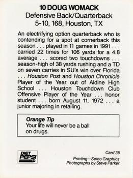 1992 Syracuse Orangemen Program Cards #35 Doug Womack Back