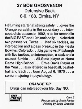 1993 Syracuse Orangemen Program Cards #5 Bob Grosvenor Back
