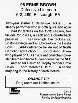 1993 Syracuse Orangemen Program Cards #8 Ernie Brown Back