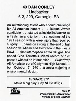 1993 Syracuse Orangemen Program Cards #13 Dan Conley Back