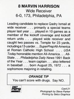 1993 Syracuse Orangemen Program Cards #21 Marvin Harrison Back