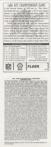 1995 Fleer Shell - Full Game Pieces #3 1986 AFC Championship Game Back