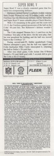 1995 Fleer Shell - Full Game Pieces #10 Super Bowl V Back