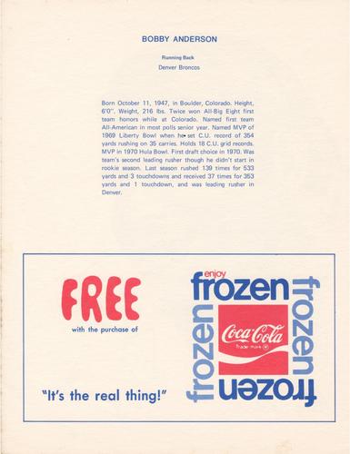 1972 Coca-Cola #NNO Bobby Anderson Back