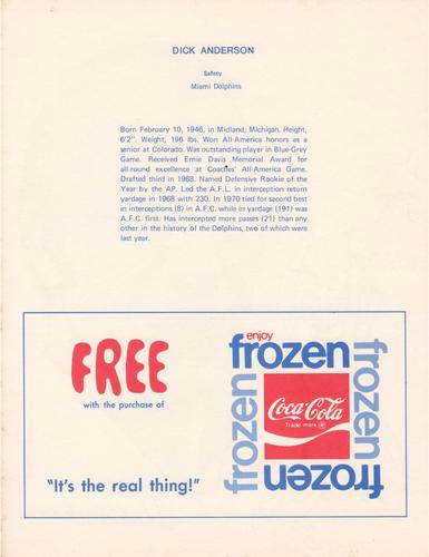 1972 Coca-Cola #NNO Dick Anderson Back