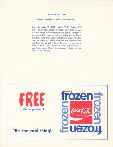 1972 Coca-Cola #NNO Nick Buoniconti Back
