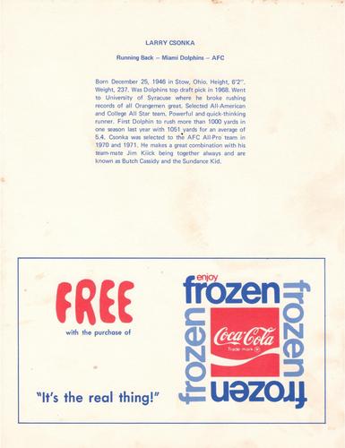 1972 Coca-Cola #NNO Larry Csonka Back