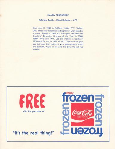 1972 Coca-Cola #NNO Manny Fernandez Back