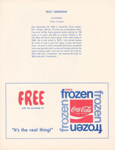 1972 Coca-Cola #NNO Walt Garrison Back