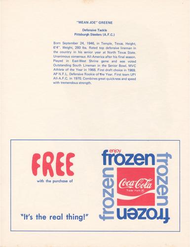 1972 Coca-Cola #NNO Joe Greene Back