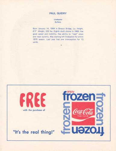 1972 Coca-Cola #NNO Paul Guidry Back