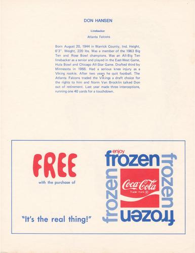 1972 Coca-Cola #NNO Don Hansen Back