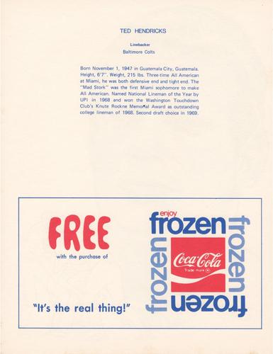 1972 Coca-Cola #NNO Ted Hendricks Back