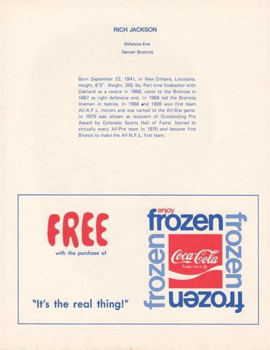 1972 Coca-Cola #NNO Rich Jackson Back