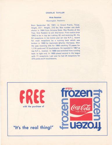 1972 Coca-Cola #NNO Charley Taylor Back