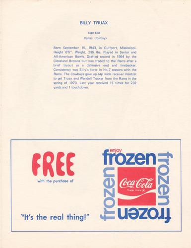 1972 Coca-Cola #NNO Billy Truax Back
