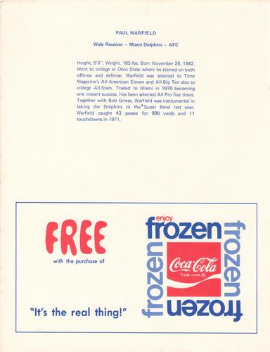 1972 Coca-Cola #NNO Paul Warfield Back