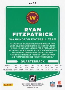 2021 Donruss - Jersey Number #62 Ryan Fitzpatrick Back