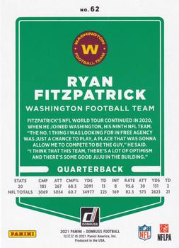 2021 Donruss - Press Proof Silver #62 Ryan Fitzpatrick Back