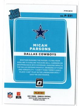 2021 Donruss - Optic Rated Rookie Preview Holo #P-331 Micah Parsons Back