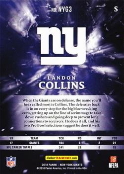 2018 Panini Origins New York Giants SGA #NYG 3 Landon Collins Back
