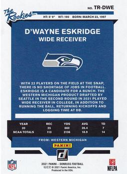 2021 Donruss - The Rookies #TR-DWE D'Wayne Eskridge Back